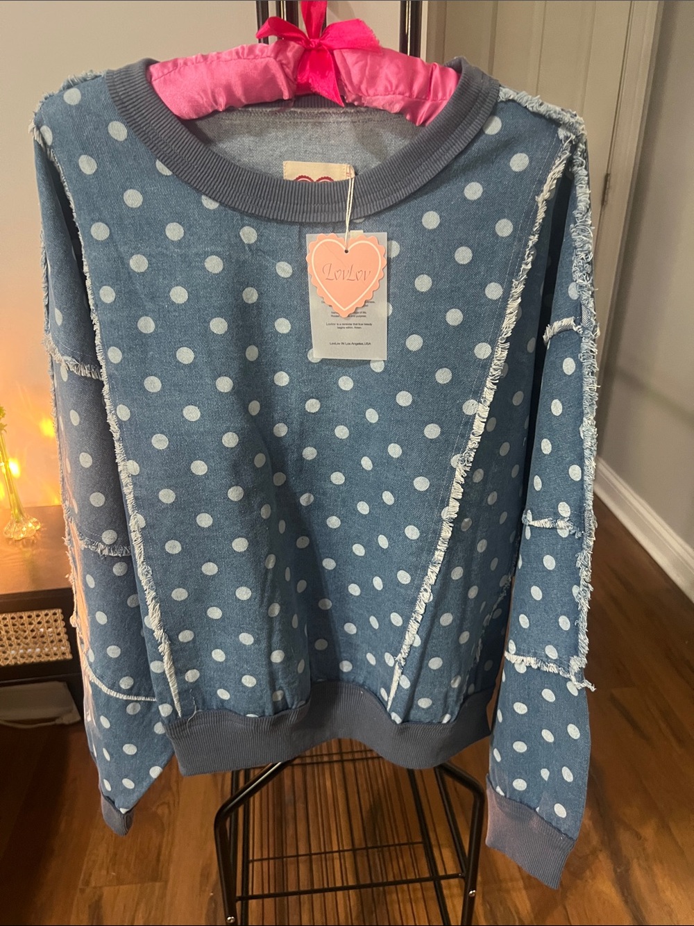 Lovlov Blue Denim Polka Dot Crewneck